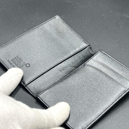 Montblanc Bi-fold Card Holder Wallet Case Flap Purse Compact Leather Black Auth