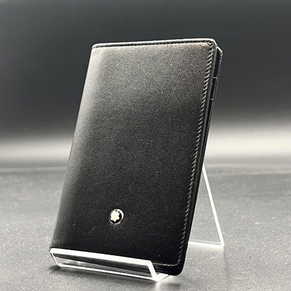 Montblanc Bi-fold Card Holder Wallet Case Flap Purse Compact Leather Black Auth