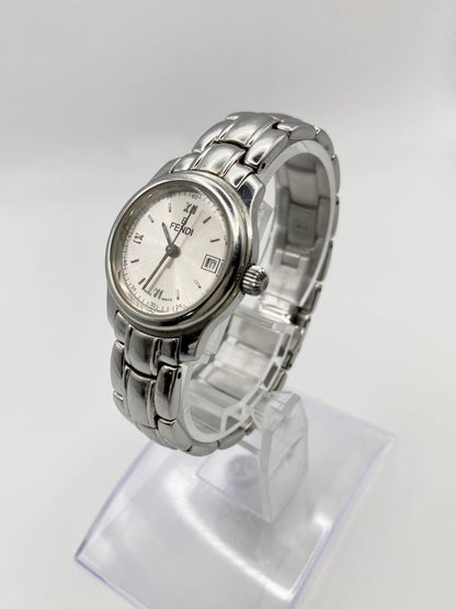 FENDI 210L Quartz Watch Wristwatch FF Logo White Silver Women's Authentic