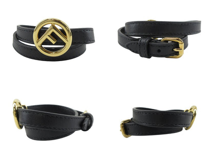 FENDI Bracelet Bangle Leather Gold Black Authentic