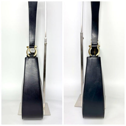 Salvatore Ferragamo Shoulder bag Gancini Purse Navy Gold Used Authentic Women's
