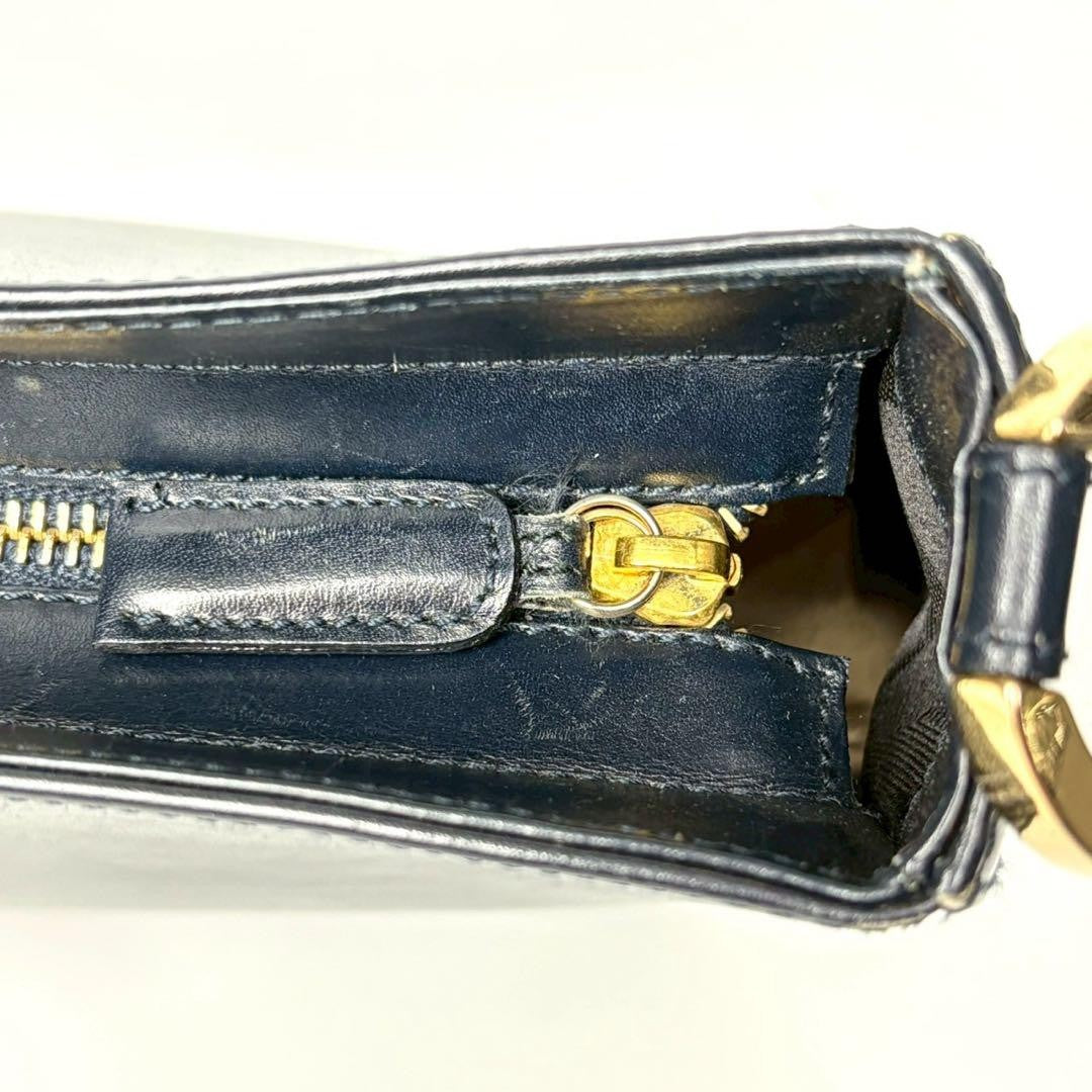 Salvatore Ferragamo Shoulder bag Gancini Purse Navy Gold Used Authentic Women's