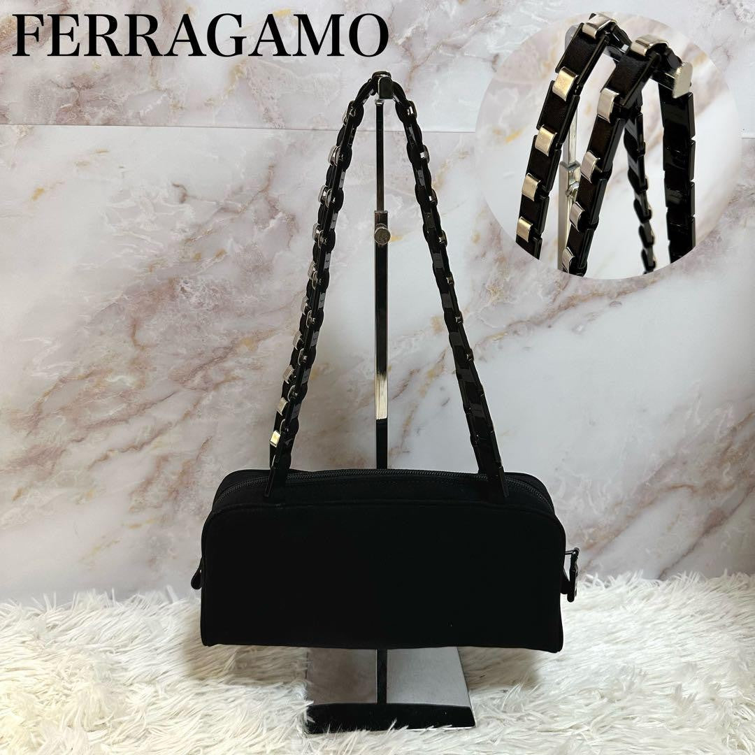 Salvatore Ferragamo VARA RIBBON Purse Shoulder bag Black Used Authentic Women's