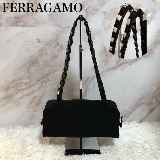 Salvatore Ferragamo VARA RIBBON Purse Shoulder bag Black Used Authentic Women's