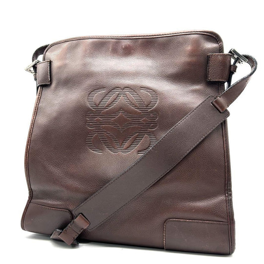 LOEWE Bag  Anagram Shoulder Purse Leather Brown Authentic Vintage