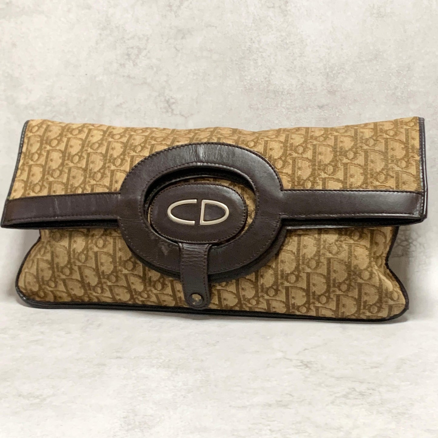 Christian Dior Trotter Clutch Bag CD Purse Handbag Canvas Brown Beige Auth Used