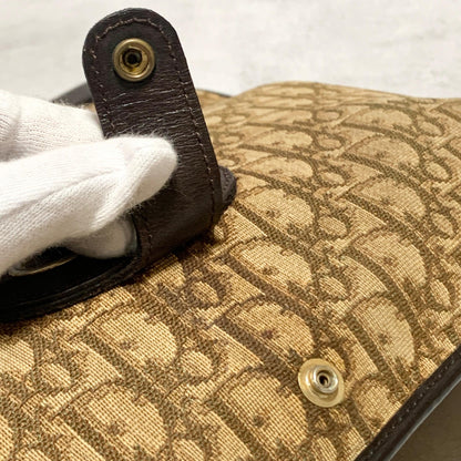 Christian Dior Trotter Clutch Bag CD Purse Handbag Canvas Brown Beige Auth Used
