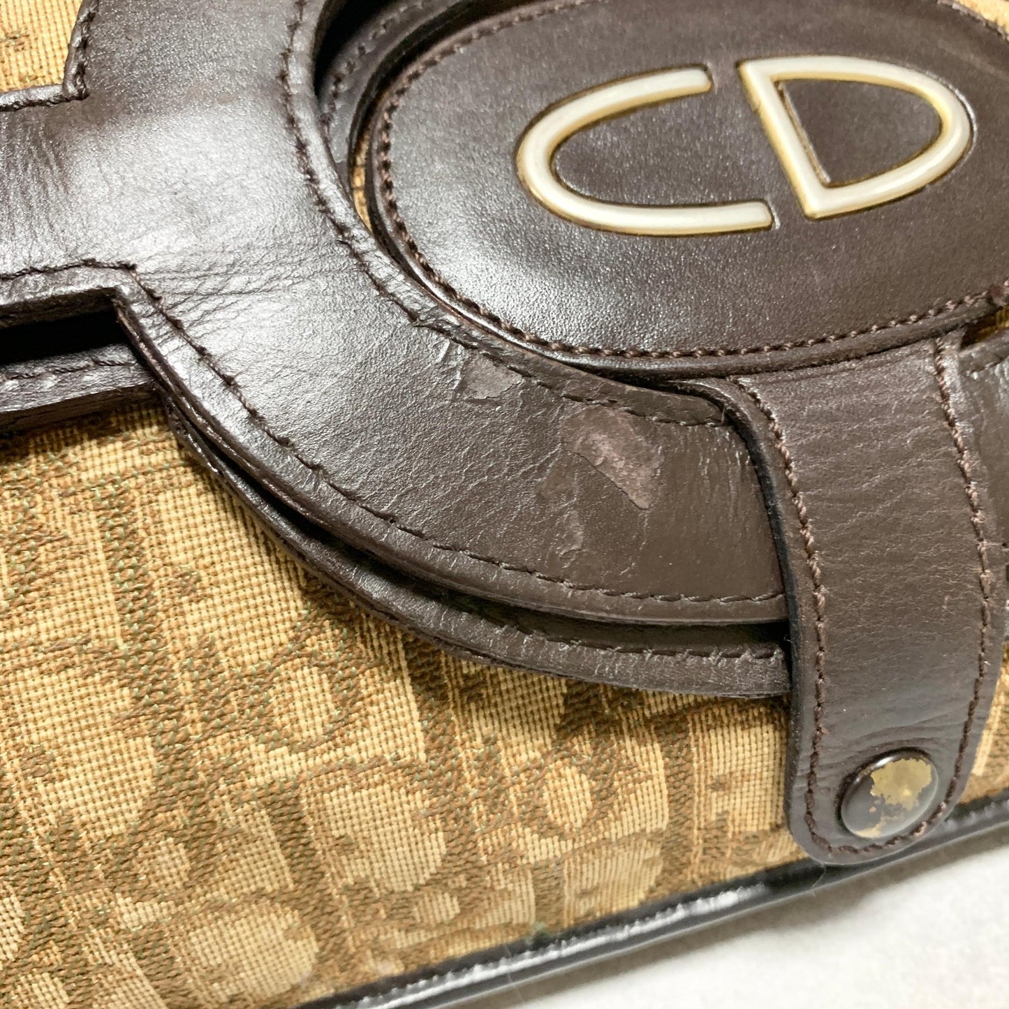 Christian Dior Trotter Clutch Bag CD Purse Handbag Canvas Brown Beige Auth Used