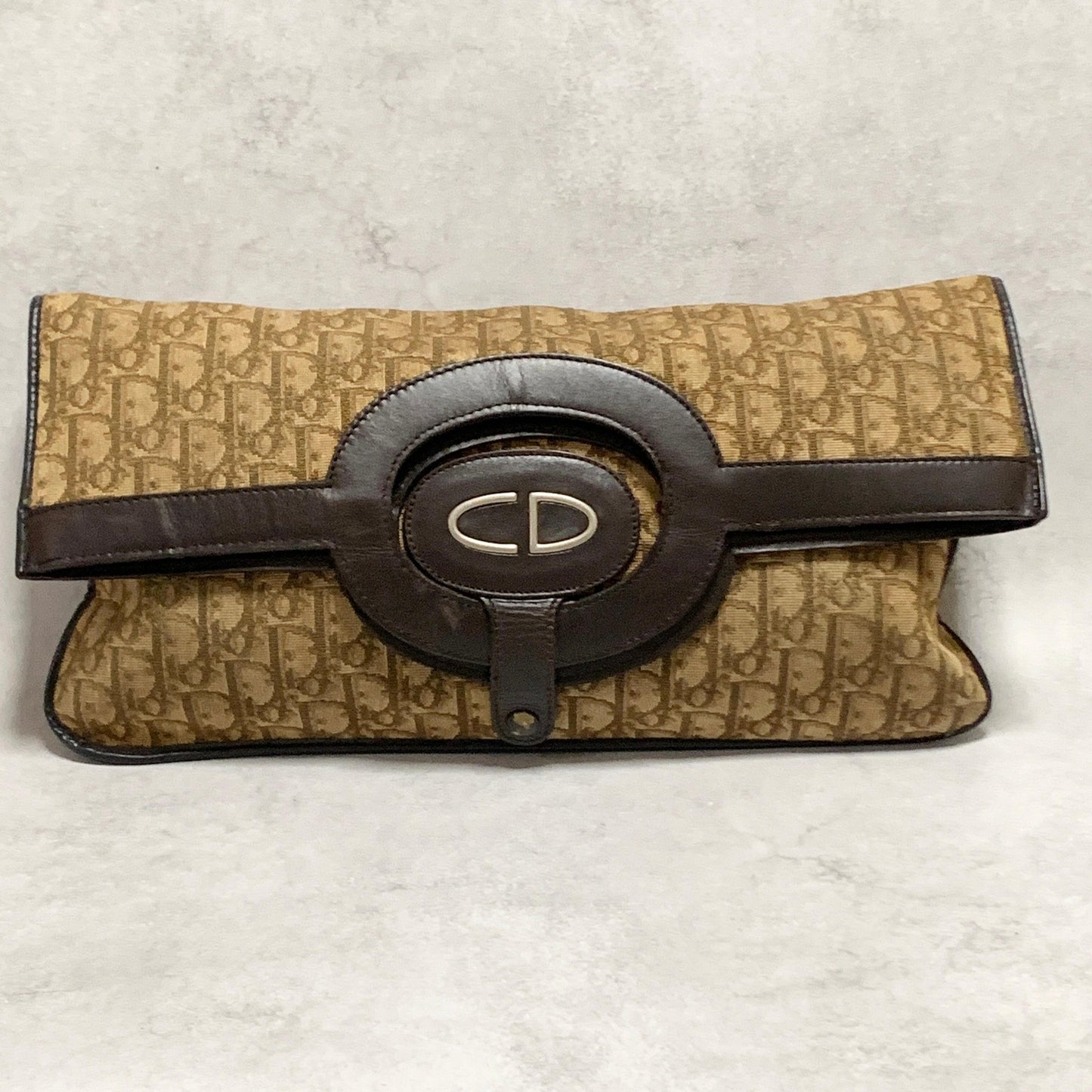 Christian Dior Trotter Clutch Bag CD Purse Handbag Canvas Brown Beige Auth Used