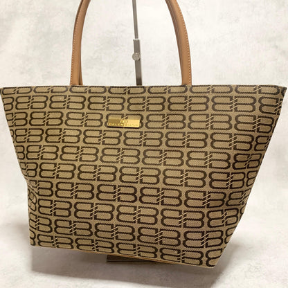 BALENCIAGA Bag BB Logo Hand Tote Purse Canvas Beige Gold Used Authentic