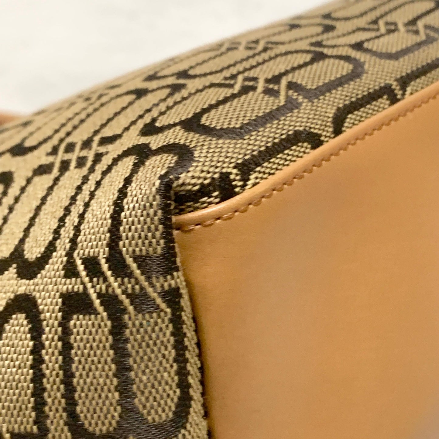 BALENCIAGA Bag BB Logo Hand Tote Purse Canvas Beige Gold Used Authentic