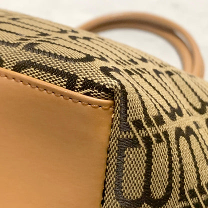BALENCIAGA Bag BB Logo Hand Tote Purse Canvas Beige Gold Used Authentic