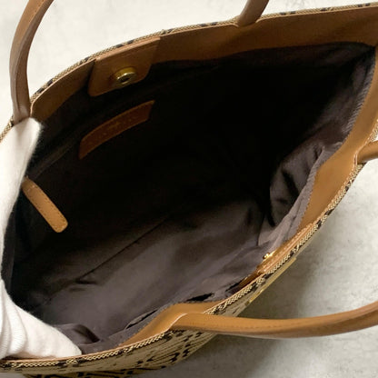 BALENCIAGA Bag BB Logo Hand Tote Purse Canvas Beige Gold Used Authentic