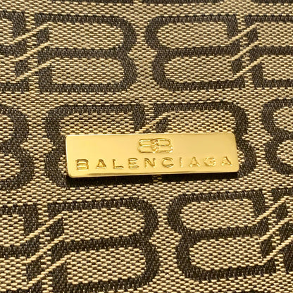 BALENCIAGA Bag BB Logo Hand Tote Purse Canvas Beige Gold Used Authentic