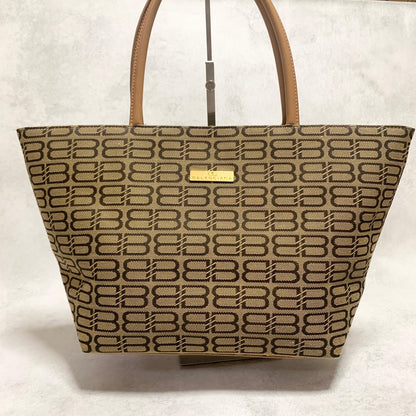 BALENCIAGA Bag BB Logo Hand Tote Purse Canvas Beige Gold Used Authentic