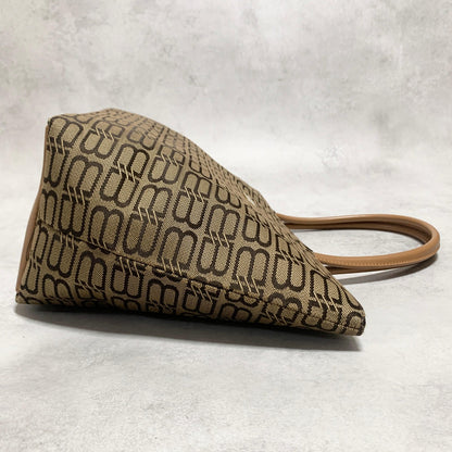 BALENCIAGA Bag BB Logo Hand Tote Purse Canvas Beige Gold Used Authentic