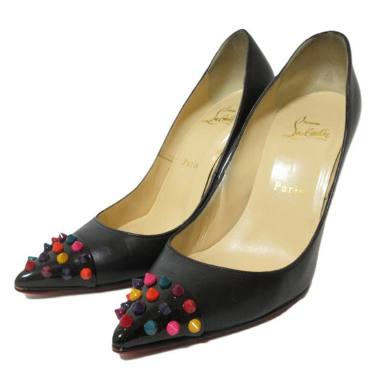Christian Louboutin Shoes Pumps Heel EU 37 US 7 Leather Black Authentic