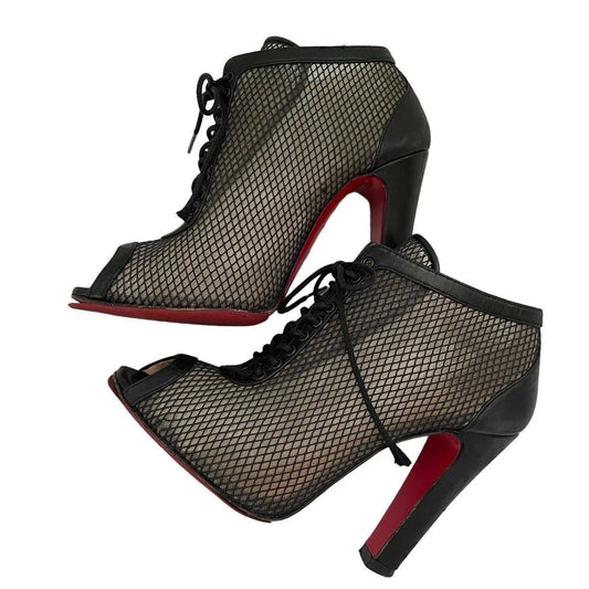 Christian Louboutin Boots Bootie Shoes EU 36.5 US 6.5 Leather Mesh Black Auth
