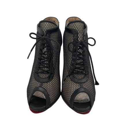 Christian Louboutin Boots Bootie Shoes EU 36.5 US 6.5 Leather Mesh Black Auth