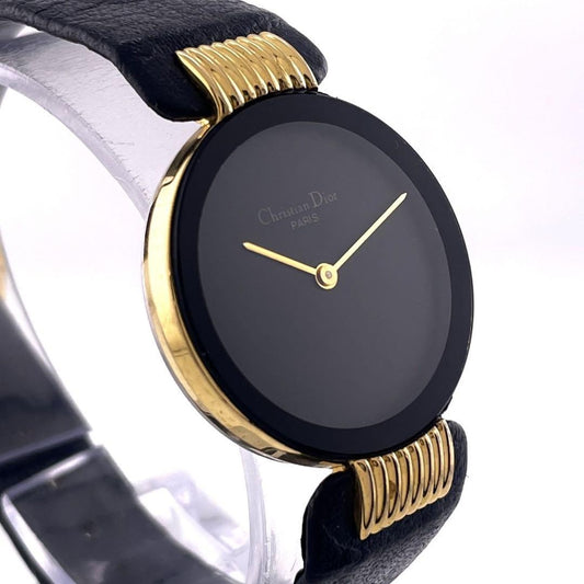 Christian Dior Quartz Watch Wristwatch Logo Gold Black Women's Authentic