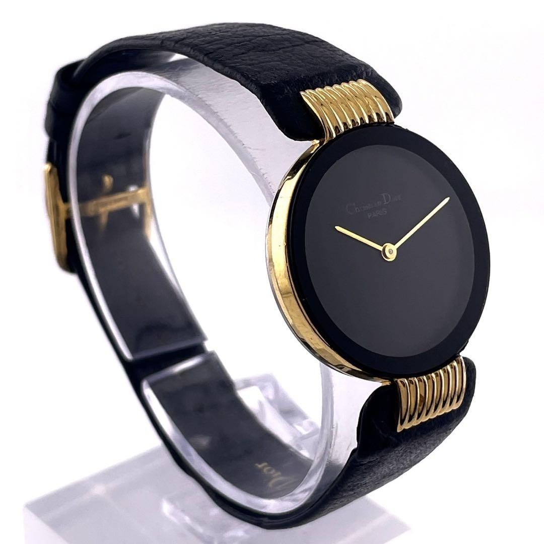 Christian Dior Quartz Watch Wristwatch Logo Gold Black Women's Authentic
