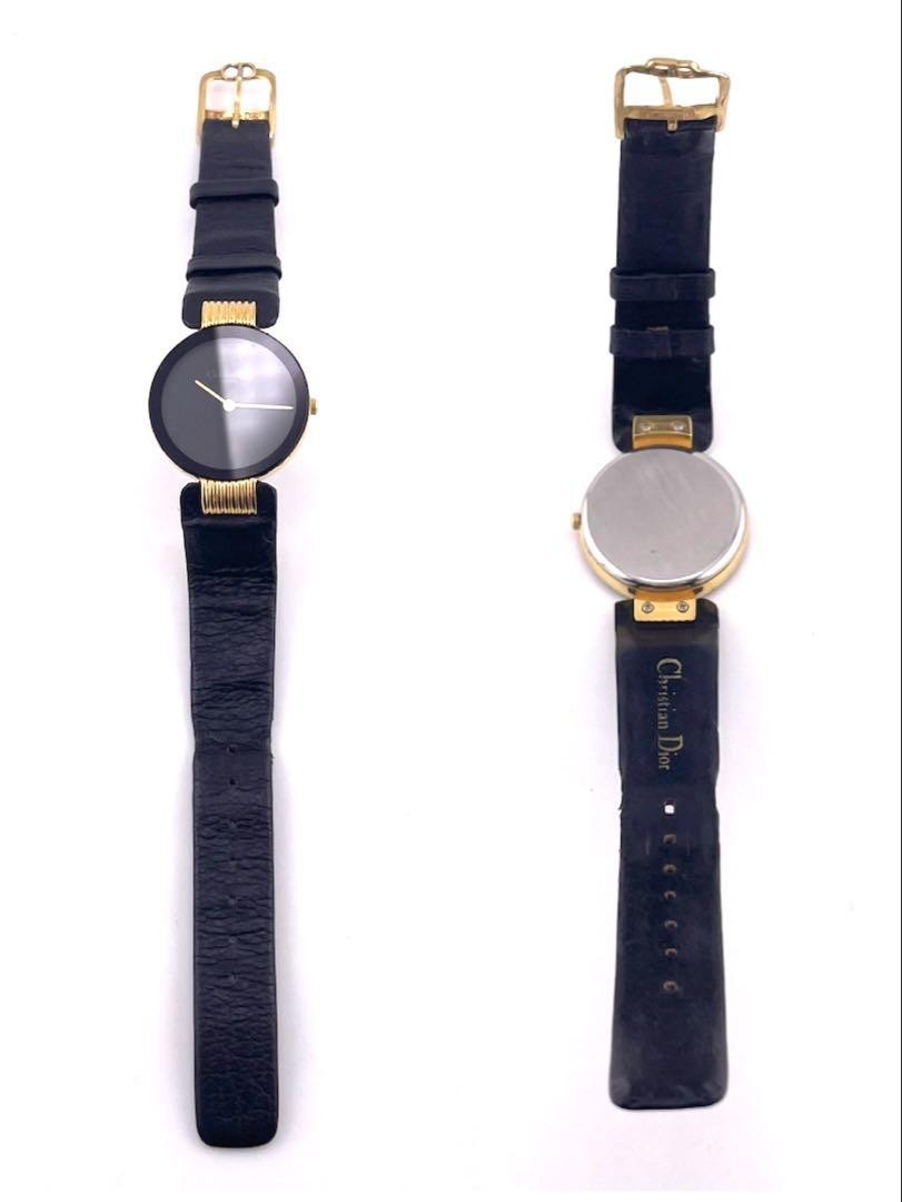 Christian Dior Quartz Watch Wristwatch Logo Gold Black Women's Authentic