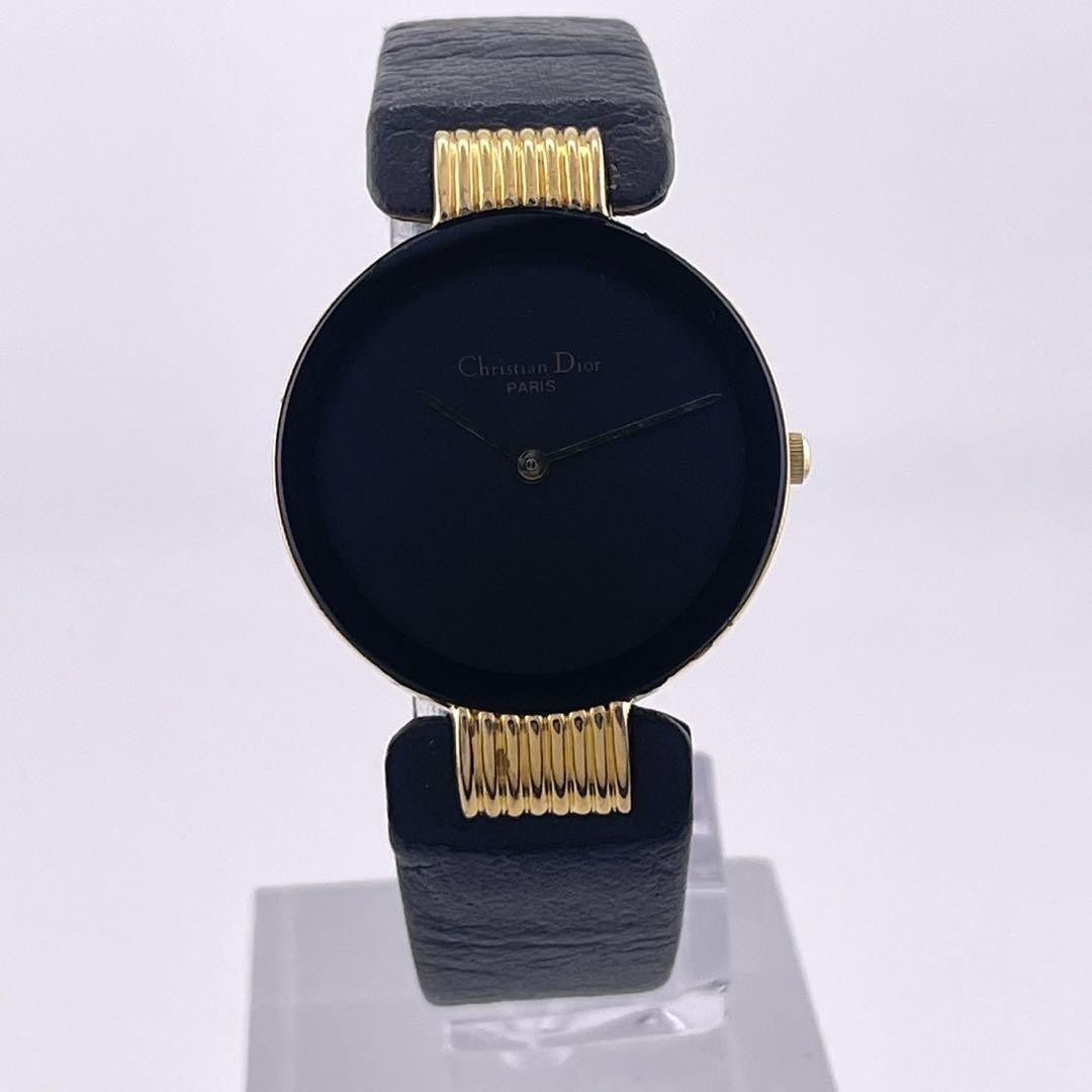 Christian Dior Quartz Watch Wristwatch Logo Gold Black Women's Authentic