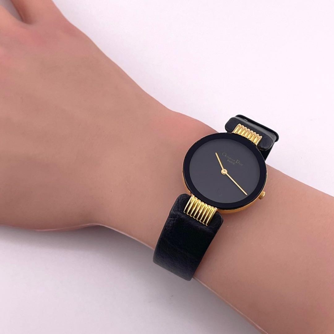 Christian Dior Quartz Watch Wristwatch Logo Gold Black Women's Authentic