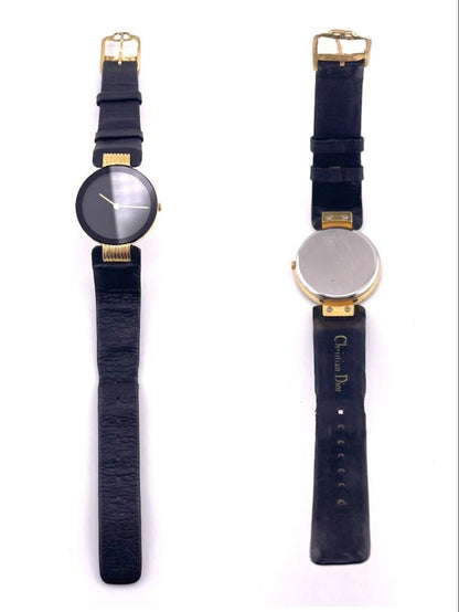 Christian Dior Quartz Watch Wristwatch Logo Gold Black Women's Authentic