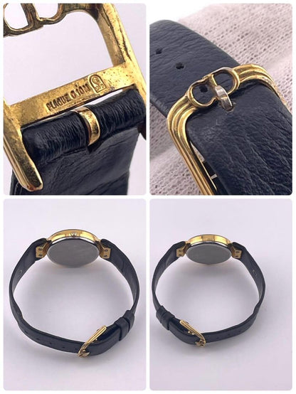 Christian Dior Quartz Watch Wristwatch Logo Gold Black Women's Authentic