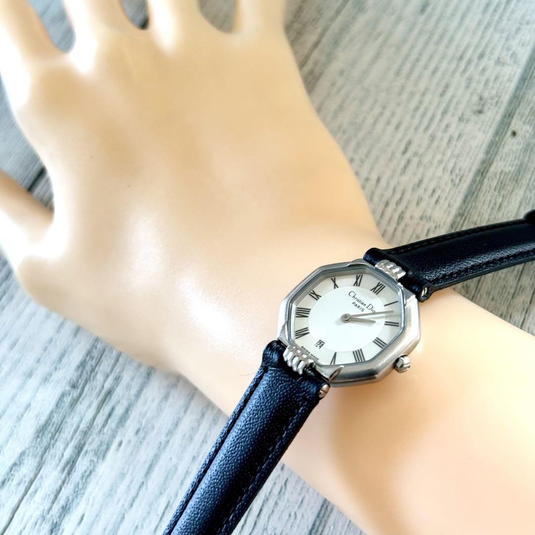 Christian Dior Quartz Watch Wristwatch Logo White Silver Women's Authentic