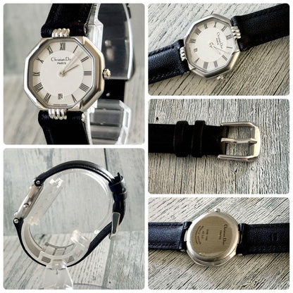 Christian Dior Quartz Watch Wristwatch Logo White Silver Women's Authentic