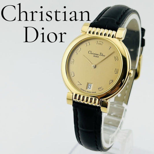 Christian Dior Quartz Watch Wristwatch Logo Gold Black Women's Authentic