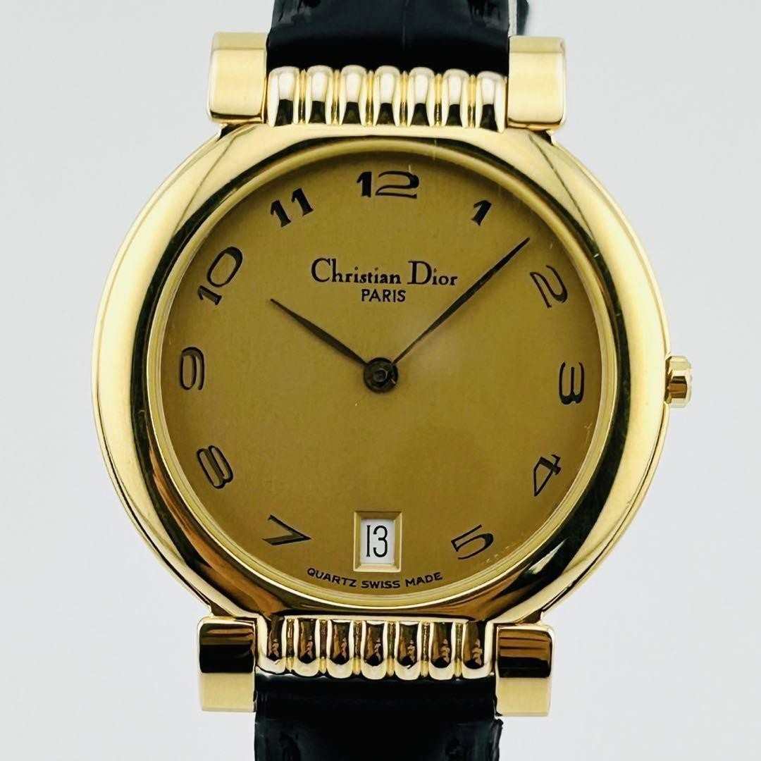 Christian Dior Quartz Watch Wristwatch Logo Gold Black Women's Authentic