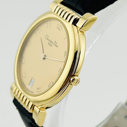 Christian Dior Quartz Watch Wristwatch Logo Gold Black Women's Authentic