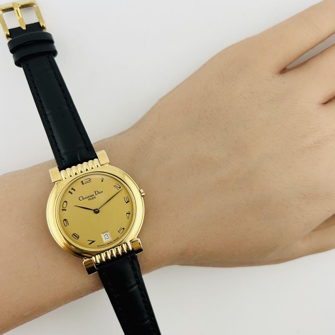 Christian Dior Quartz Watch Wristwatch Logo Gold Black Women's Authentic
