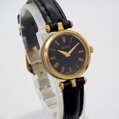 GUCCI Quartz Watch Wristwatch Gold Black Women's Authentic