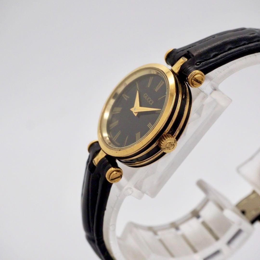 GUCCI Quartz Watch Wristwatch Gold Black Women's Authentic