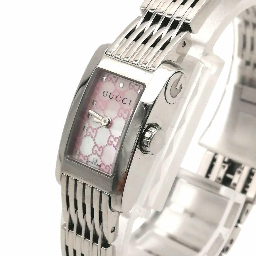 GUCCI 8600L Watch Wristwatch GG Pink Silver Women's Authentic