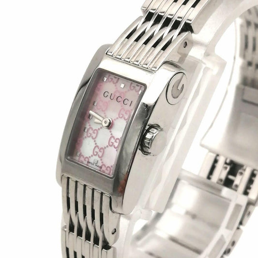 GUCCI 8600L Watch Wristwatch GG Pink Silver Women's Authentic