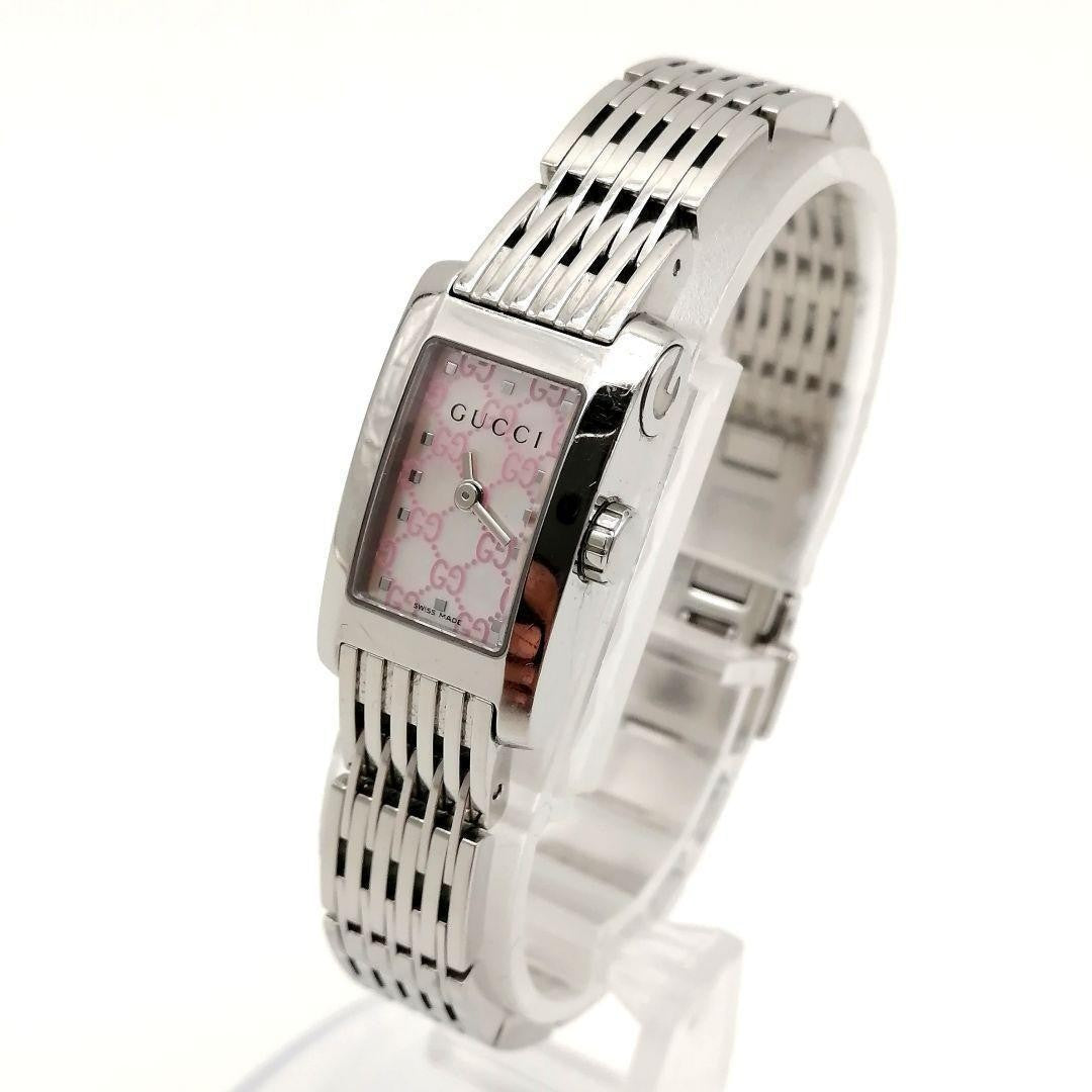 GUCCI 8600L Watch Wristwatch GG Pink Silver Women's Authentic