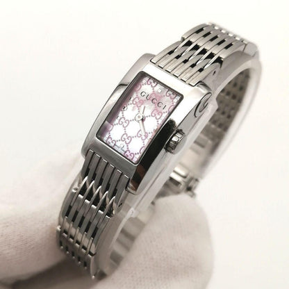 GUCCI 8600L Watch Wristwatch GG Pink Silver Women's Authentic