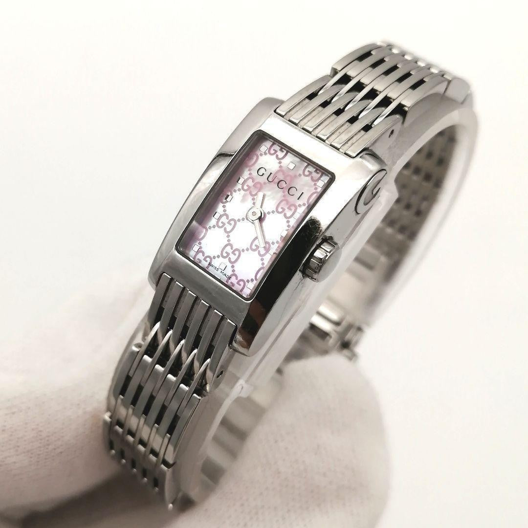 GUCCI 8600L Watch Wristwatch GG Pink Silver Women's Authentic