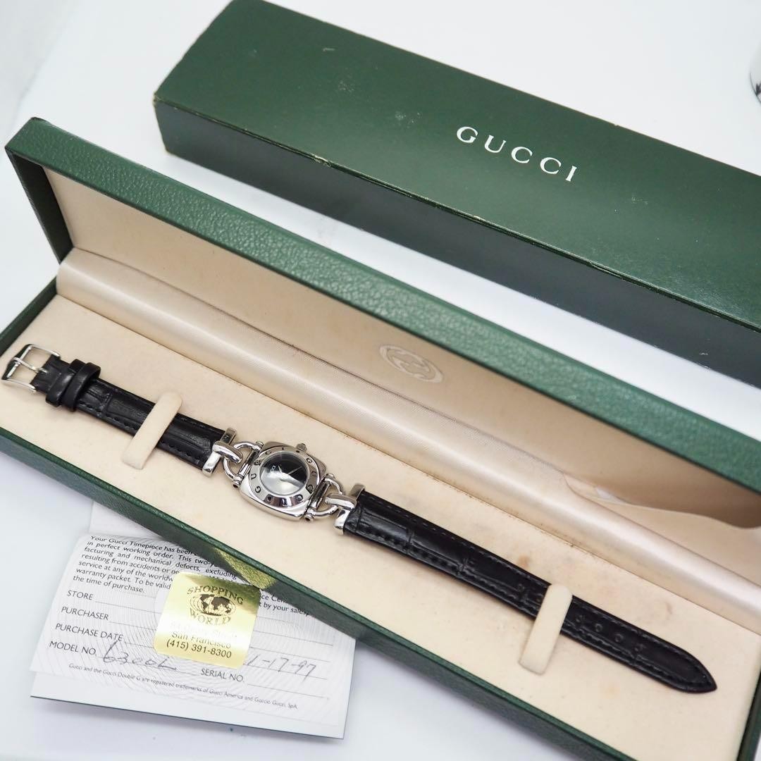 GUCCI 6300L Quartz Watch Wristwatch Black Silver Women's Authentic