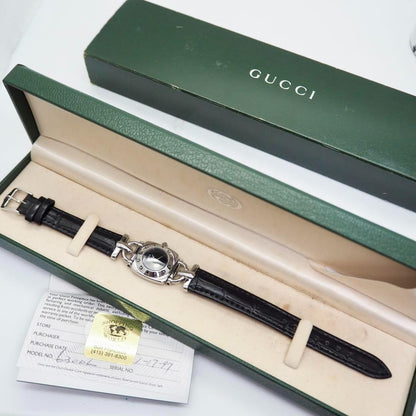 GUCCI 6300L Quartz Watch Wristwatch Black Silver Women's Authentic