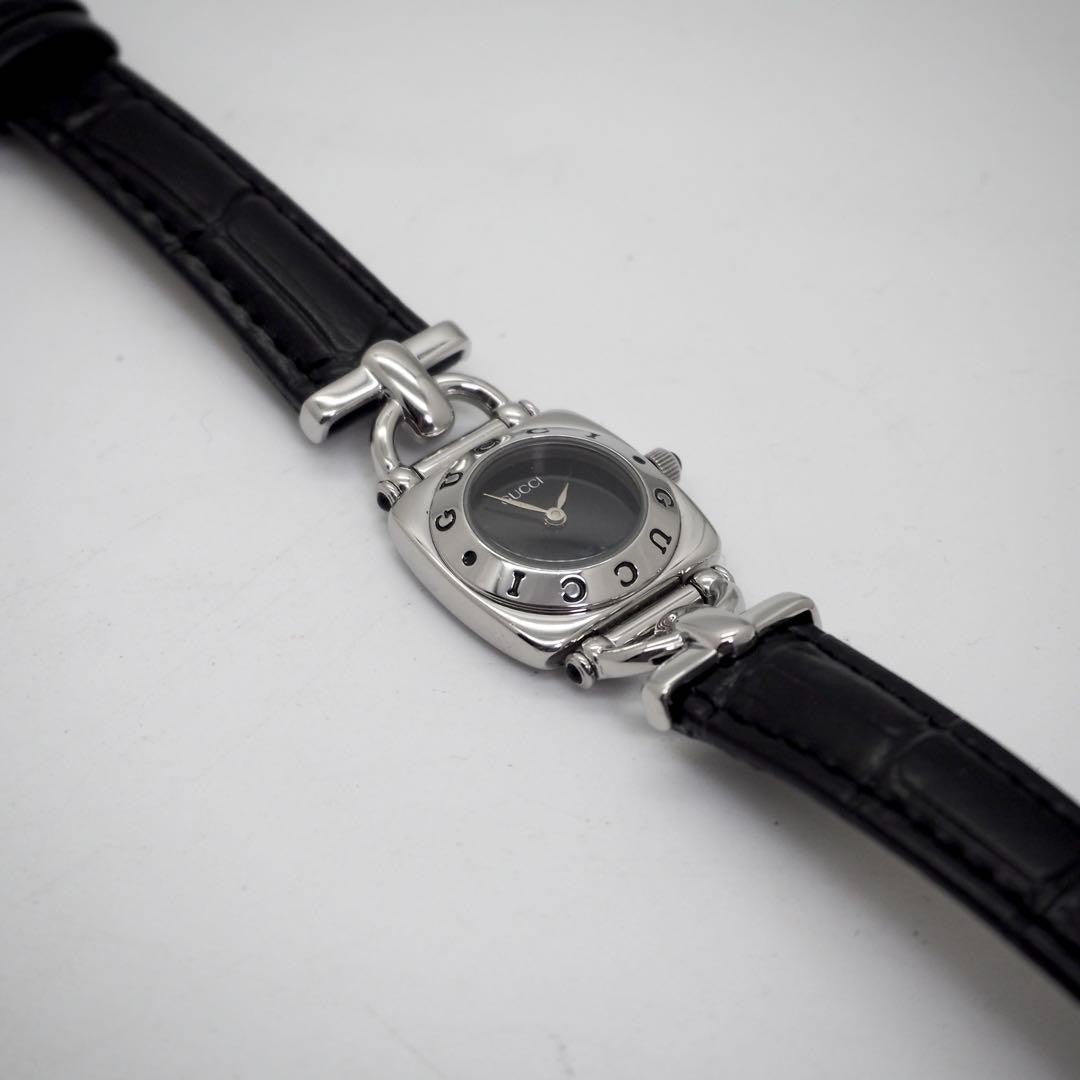 GUCCI 6300L Quartz Watch Wristwatch Black Silver Women's Authentic