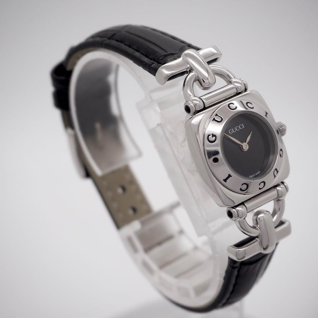 GUCCI 6300L Quartz Watch Wristwatch Black Silver Women's Authentic