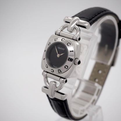 GUCCI 6300L Quartz Watch Wristwatch Black Silver Women's Authentic