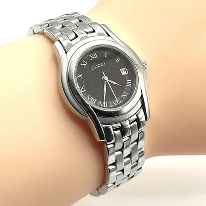 GUCCI 5500L Quartz Watch Wristwatch Black Silver Women's Authentic