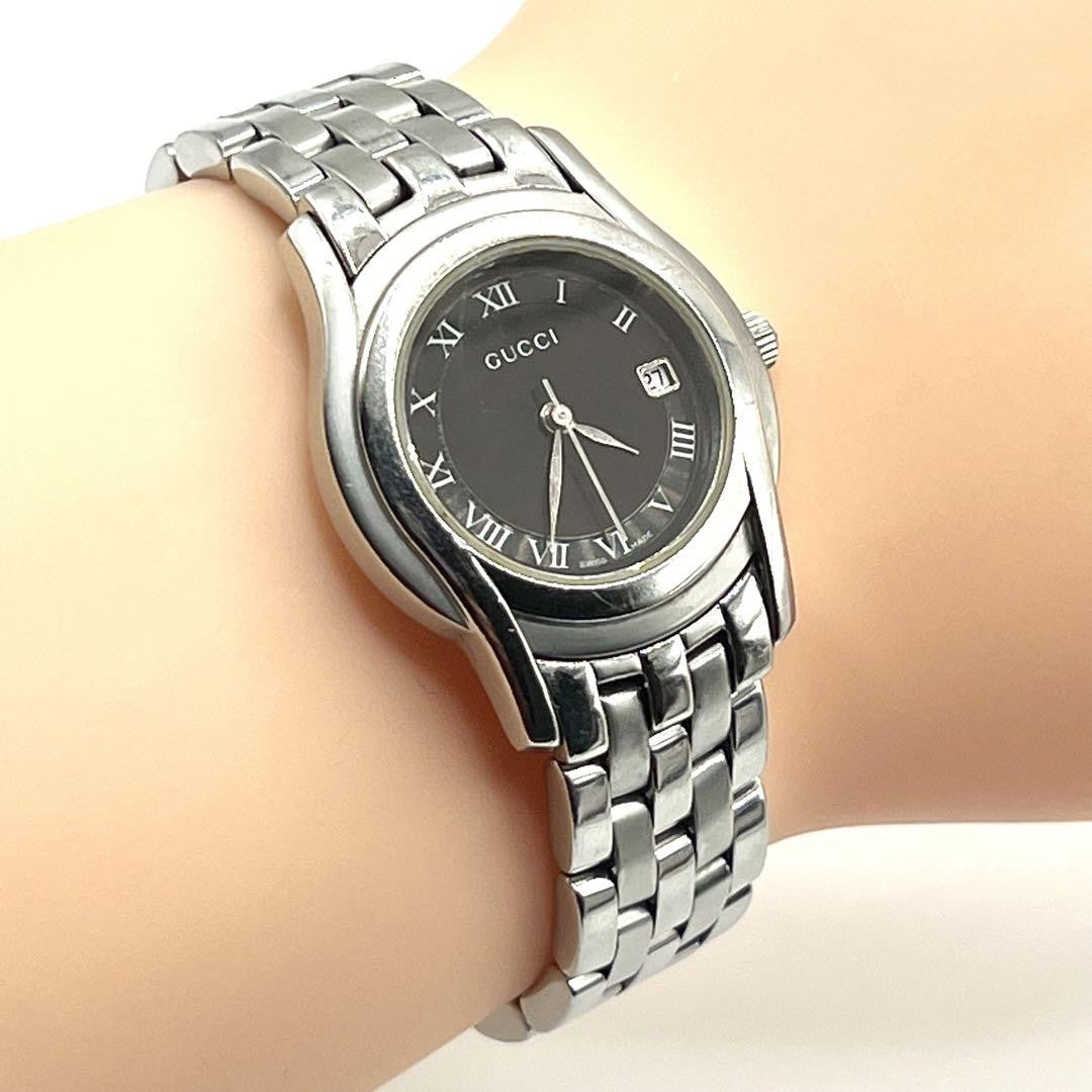 GUCCI 5500L Quartz Watch Wristwatch Black Silver Women's Authentic